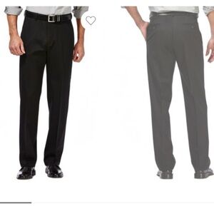 HAGGAR Classic Premium No Iron Khaki Flat Front Black Pants Slacks 42x30 CDW EUC